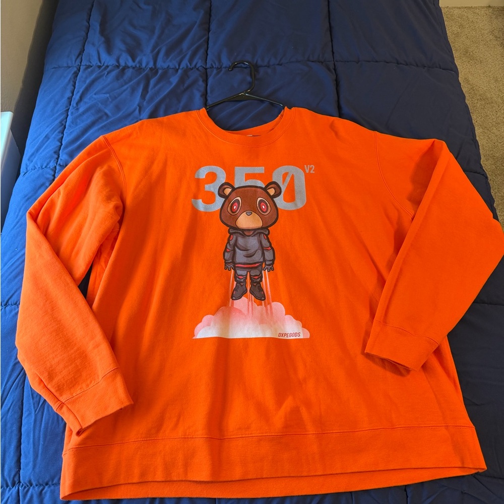 DXPEGODS 350 V2 Bear Graphic Orange Crewneck Sweatshirt XXL 🔥